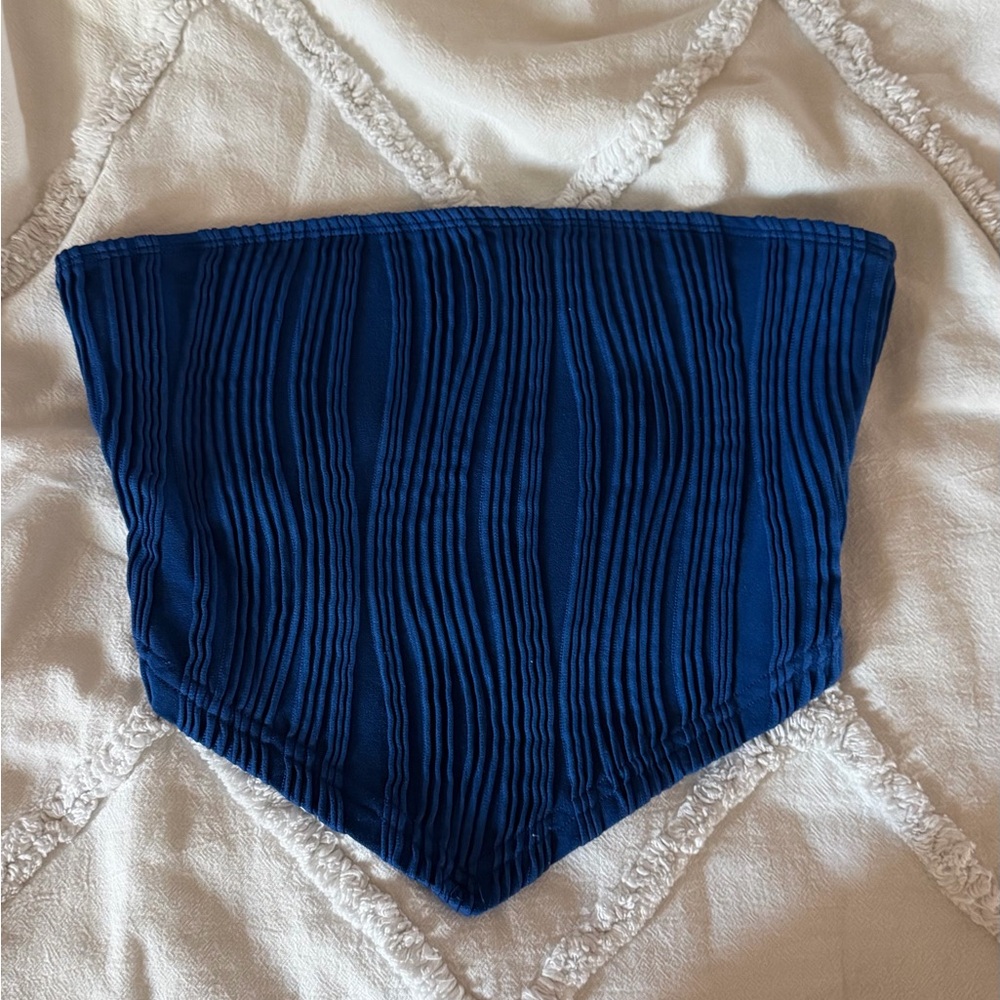 Blue Ribbed Tube Top